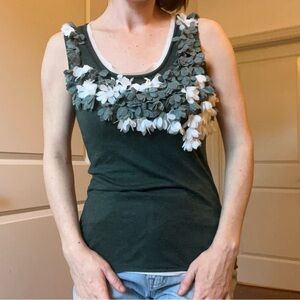 Kld Signature Green and White Floral Tank Top